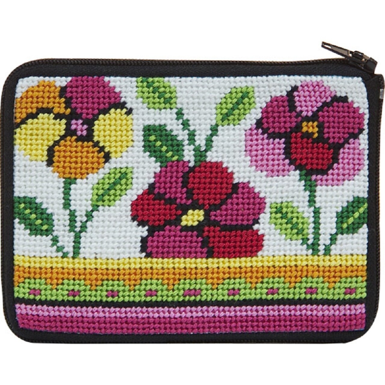 Alice Peterson Pink and Orange Poppies Needlepoint Coin Purse Kit